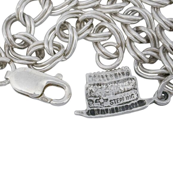 Vintage Sterling Silver 925 "Happy Birthday" Cake Charm Bracelet 7.25" - Picture 4 of 7